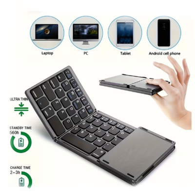 Portable Wireless Three-Fold Keyboard with Touchpad